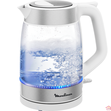 BOUILLOIRE ÉLECTRIQUE EN VERRE TRANSPARENT 1,7 L 2200W BLANC ARGENT MOULINEX