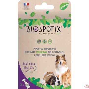 PIPETTES RÉPULSIVES ANTIPARASITAIRES POUR GRAND CHIEN L XL PLUS DE 20 KG À BASE D’HUILES ESSENTIELLES