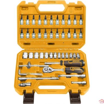 MALETTE DE DOUILLES INGCO 46 PIÈCES 1/4 POUCE EN ACIER CHROMÉ CRV
