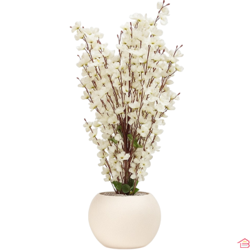 PLANTE DÉCORATIVE SOURIS BLANCHE ARTIFICIELLE 60 CM AVEC POT ET GALETS