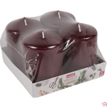 SET DE 4 BOUGIES BLOCS ÉMOUSSÉES ROUGES BORDEAUX 10 CM PROFISSIMO