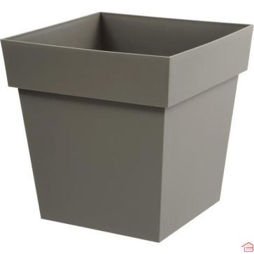POT DE FLEURS CARRÉ TOSCANE 39 CM 38 LITRES EN POLYPROPYLÈNE COULEUR TAUPE EDA