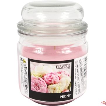 BOUGIE PARFUMÉE EN VERRE AVEC COUVERCLE PARFUM PIVOINE COULEUR ROSE 12 CM GALA