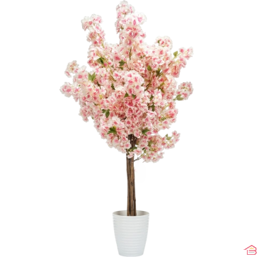 PLANTE BOUGAINVILLIER SEMI ARTIFICIELLE 150 CENTIMÈTRES FLEURS ROSES ET BLANCHES AVEC POT BLANC