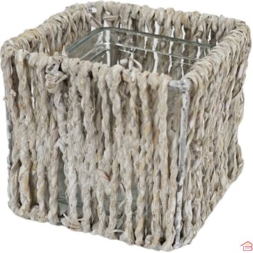 PORTE-BOUGIES À RÉCHAUD VINSLO BLANC EN MÉTAL ET OSIER 10,5 CM AVEC SUPPORT EN VERRE AMOVIBLE