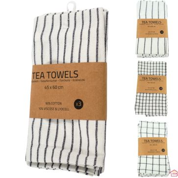 LOT DE 3 TORCHONS DE CUISINE 45X60 CM EN COTON, VISCOSE ET LYOCELL