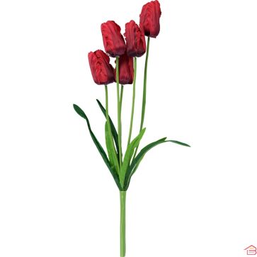 FLEUR ARTIFICIELLE TULIPE ROUGE 58 CM AVEC TIGE ET FEUILLES RÉALISTIQUES