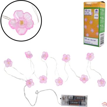 GUIRLANDE LUMINEUSE FLEURS ROSES 10 LED 120 CM DÉCORATION INTÉRIEURE IP20