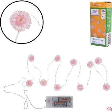 GUIRLANDE LUMINEUSE FLEURS ROSES 10 LED 120 CM DÉCORATION INTÉRIEURE IP20