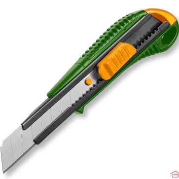 COUTEAU À LAME AMOVIBLE 18 MM X 100 MM AVEC BOUTON-POUSSOIR JADEVER