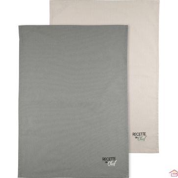 LOT DE 2 TORCHONS DE CUISINE EN COTON KAKI ET LIN 50X70 CM