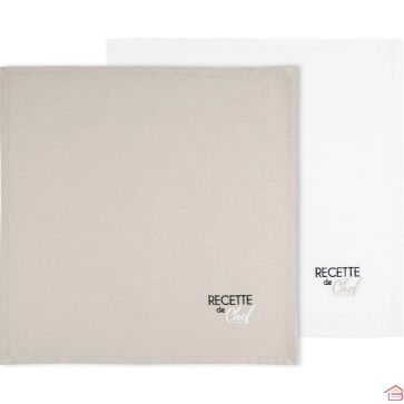 LOT DE 2 SERVIETTES DE TABLE 40 X 40 CM LIN ET ÉCRU EN COTON