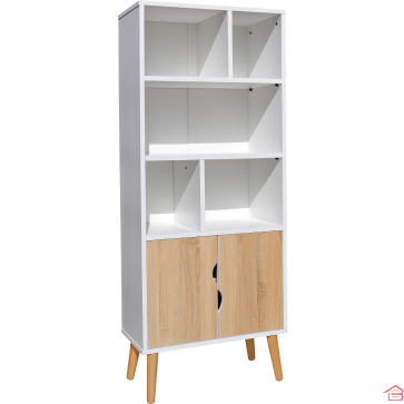 BIBLIOTHÈQUE NEWTON EN BOIS AVEC 2 PORTES 60X30X150 CM
