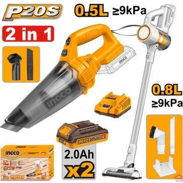 KIT ASPIRATEUR SANS FIL INGCO 20 VOLTS AVEC BATTERIE 2 AH