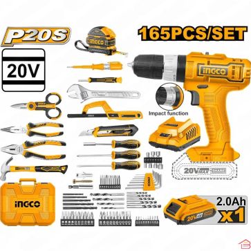 COFFRET VISSEUSE À PERCUSSION SANS FIL INGCO 20 VOLTS AVEC 164 OUTILS ET ACCESSOIRES