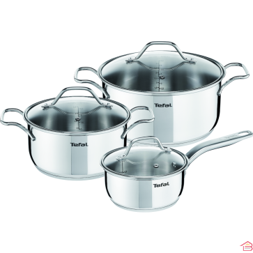 BATTERIE DE CUISINE TEFAL INTUITION 6 PIÈCES EN ACIER INOXYDABLE AVEC COUVERCLES EN VERRE