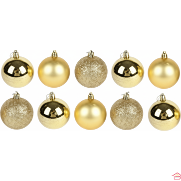 BOÎTE DE 10 BOULES DE NOËL DORÉES 6 CM POUR SAPIN ET DÉCORATION FESTIVE