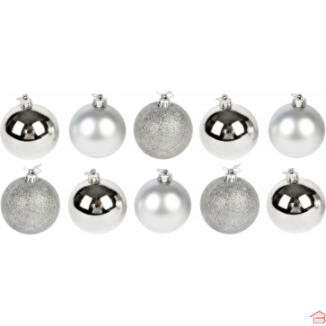 BOÎTE DE 10 BOULES DE NOËL ARGENTÉES 6 CM POUR SAPIN ET DÉCORATION FESTIVE