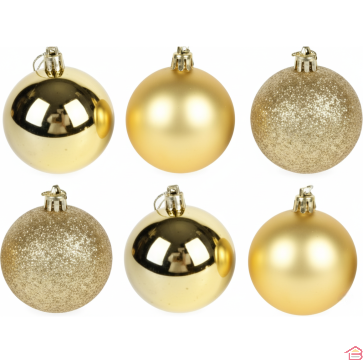 BOÎTE DE 6 BOULES DE NOËL DORÉES 7 CM POUR SAPIN ET DÉCORATION FESTIVE