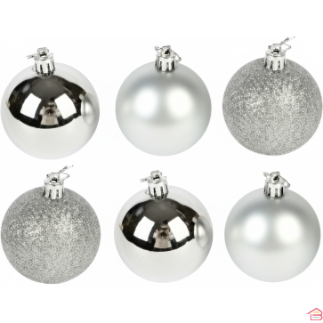 BOÎTE DE 6 BOULES DE NOËL ARGENTÉES 7 CM POUR SAPIN ET DÉCORATION FESTIVE