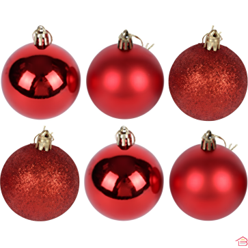 BOÎTE DE 6 BOULES DE NOËL ROUGES 7 CM POUR DÉCORATION DE SAPIN