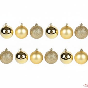 BOÎTE DE 12 BOULES DE NOËL DORÉES 4 CM POUR DÉCORATION DE SAPIN