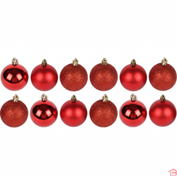 BOÎTE DE 12 BOULES DE NOËL ROUGES 4 CM POUR DÉCORATION DE SAPIN