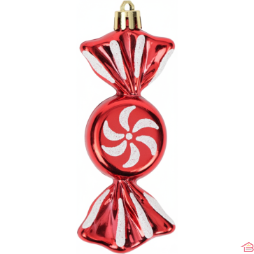 BOÎTE DE 6 GRANDES BOULES DE NOËL ROUGES EFFET BONBON DIAMÈTRE 10CM