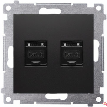 DOUBLE PRISE INFORMATIQUE RJ45 CAT6 AVEC COUVERCLE ANTI-POUSSIÈRE NOIR MAT SIMON 54