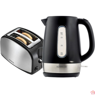 PACK BOUILLOIRE ÉLECTRIQUE 1,7 LITRE ET GRILLE-PAIN 2 TRANCHES NOIR ET ARGENT KENWOOD POUR PETIT-DÉJEUNER RAPIDE ET PRATIQUE