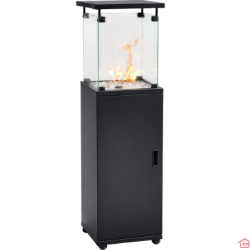 CHEMINÉE D’EXTÉRIEUR NOIR MAT AU GAZ PROPANE OU BUTANE AVEC PANNEAUX EN VERRE O’PURE "SUR COMMANDE"
