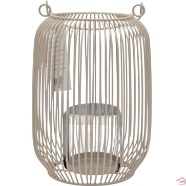 LANTERNE DÉCORATIVE EN MÉTAL AVEC VERRE POUR BOUGIE CHAUFFE-PLAT 21 CM BEIGE OU BLANC