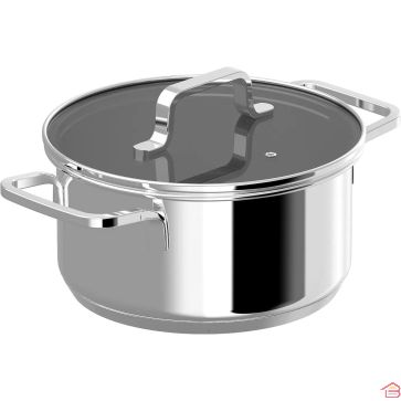 COCOTTE DE CUISSON EN ACIER INOXYDABLE 18 CENTIMÈTRES AVEC COUVERCLE EN VERRE HELIX BERGHOFF