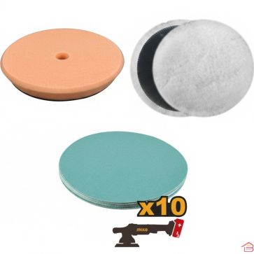 ENSEMBLE DE POLISSAGE ET DE MEULAGE INGCO AVEC PLATEAU DE SUPPORT ET DISQUES DE PONÇAGE DIAMÈTRE 150 MM