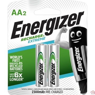 LOT DE 2 PILES RECHARGEABLES ENERGIZER RECHARGE EXTREME AA NICKEL MÉTAL HYDRURE 2300 MAH