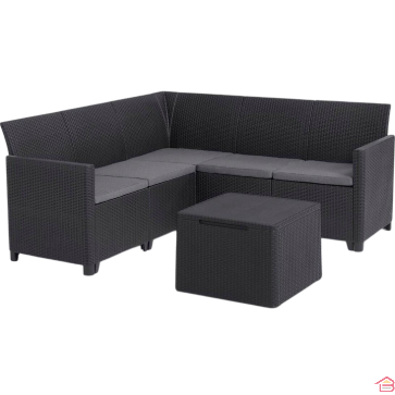 SALON DE JARDIN 5 PLACES EN RÉSINE TRESSÉE EFFET ROTIN KETER CLAIRE GRAPHITE AVEC TABLE DE RANGEMENT