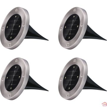 LOT DE 4 SPOTS SOLAIRES DE SOL LED GRUNDIG EN ACIER INOXYDABLE À PLANTER ÉCLAIRAGE EXTÉRIEUR POUR JARDIN COLORIS NOIR