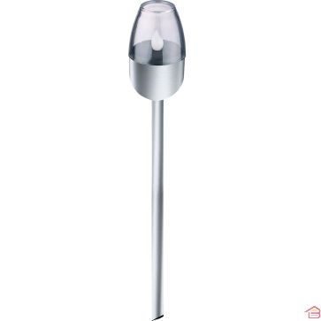 TORCHE SOLAIRE DE JARDIN EFFET FLAMME LED GRUNDIG EN ACIER INOXYDABLE 6,2 X 38 CM ÉCLAIRAGE EXTÉRIEUR COLORIS ARGENT ET NOIR