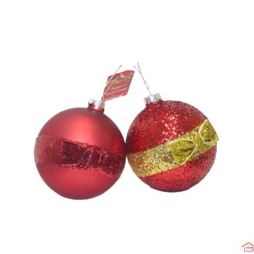 BOULE DE NOËL EN VERRE DIAM 10CM - ROUGE / OR