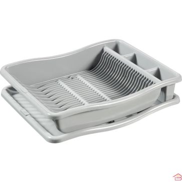 ÉGOUTTOIR À VAISSELLE AVEC PLATEAU CURVER GRAND MODÈLE GRIS CLAIR 48X38X10.5 CM