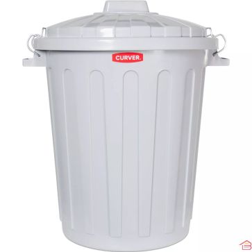 POUBELLE 23 LITRES EN PLASTIQUE GRIS AVEC COUVERCLE ET SUPPORTS MÉTALLIQUES CURVER