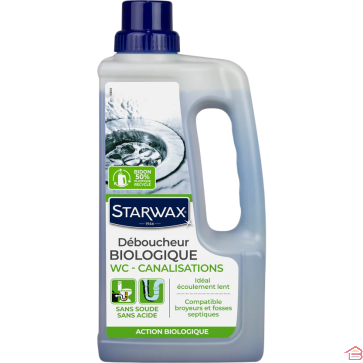 DÉBOUCHEUR BIOLOGIQUE LIQUIDE POUR CANALISATIONS 1 LITRE SANS SOUDE ET SANS ACIDE