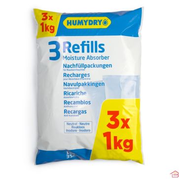 PACK RECHARGES ABSORBEURS D'HUMIDITÉ 2+1 NATURE 3X1 KG HUMYDRY