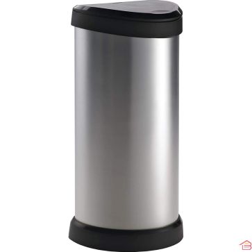 POUBELLE 40 LITRES ASPECT MÉTAL AVEC OUVERTURE PAR PRESSION ET SUPPORT DE SAC CURVER
