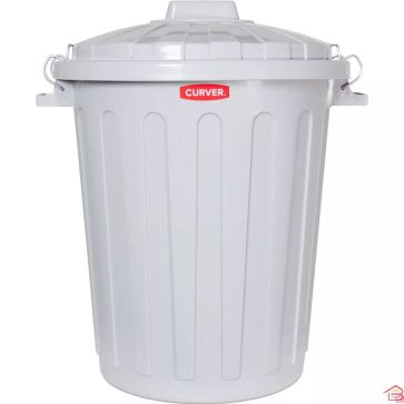 POUBELLE RONDE GRIS AVEC COUVERCLE ET FERMETURE MÉTALLIQUE 70 LITRES CURVER