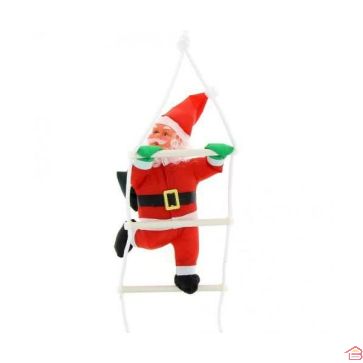 PÈRE DE NOEL GRIMPEUR SUR ÉCHELLE ET SA HOTTE 30.5 CM