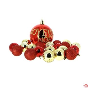 BOULE DE NOEL D6CMX20PCS+BOULE 15CM ROUGE/OR