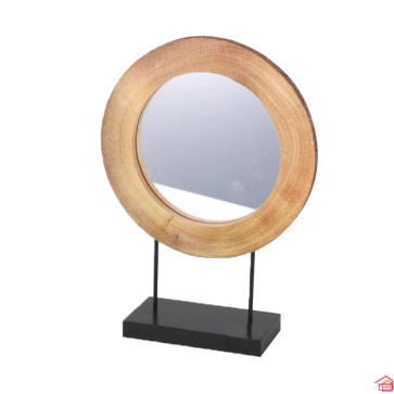 MIROIR RONDIN DE BOIS AVEC PIED METAL NOIR GRAND MODEL