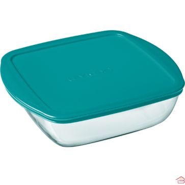 PLAT CARRÉ EN VERRE BOROSILICATÉ 20 X 17 CM AVEC COUVERCLE HERMÉTIQUE PYREX COOK AND STORE 1 L
