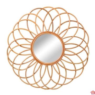 MIROIR ROSE EN ROTIN D: 55CM